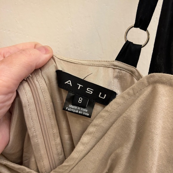 ATSU SIZE 8 BEIGE RUCHED TORSO STRAPPY LINEN MIDI DRESS. Worn once. - Picture 11 of 12